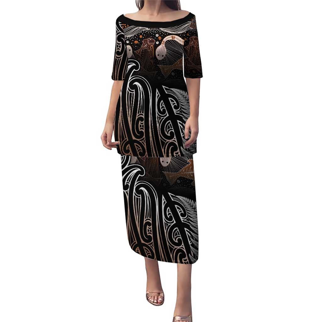 Aotearoa Maori - Australia Indigenous Puletasi Koiri Whakairo Mix Aboriginal Art LT7 Long Dress Brown - Polynesian Pride