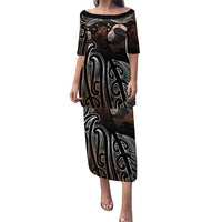 Aotearoa Maori - Australia Indigenous Puletasi Koiri Whakairo Mix Aboriginal Art LT7 Long Dress Brown - Polynesian Pride