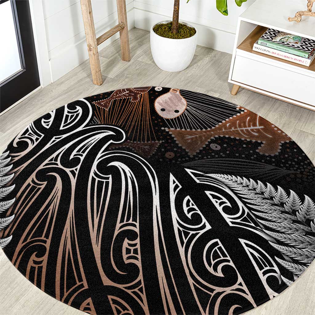 Aotearoa Maori - Australia Indigenous Round Carpet Koiri Whakairo Mix Aboriginal Art - Polynesian Pride