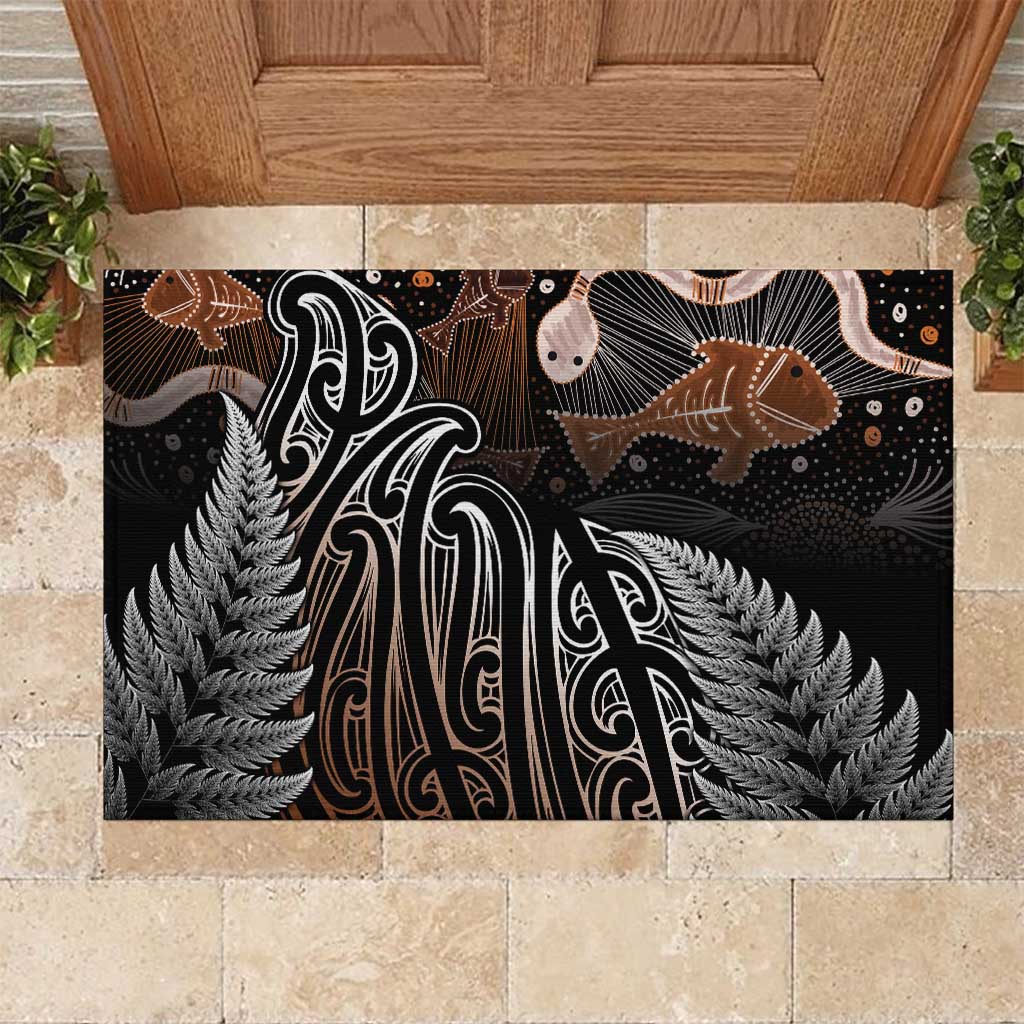 Aotearoa Maori - Australia Indigenous Rubber Doormat Koiri Whakairo Mix Aboriginal Art - Polynesian Pride
