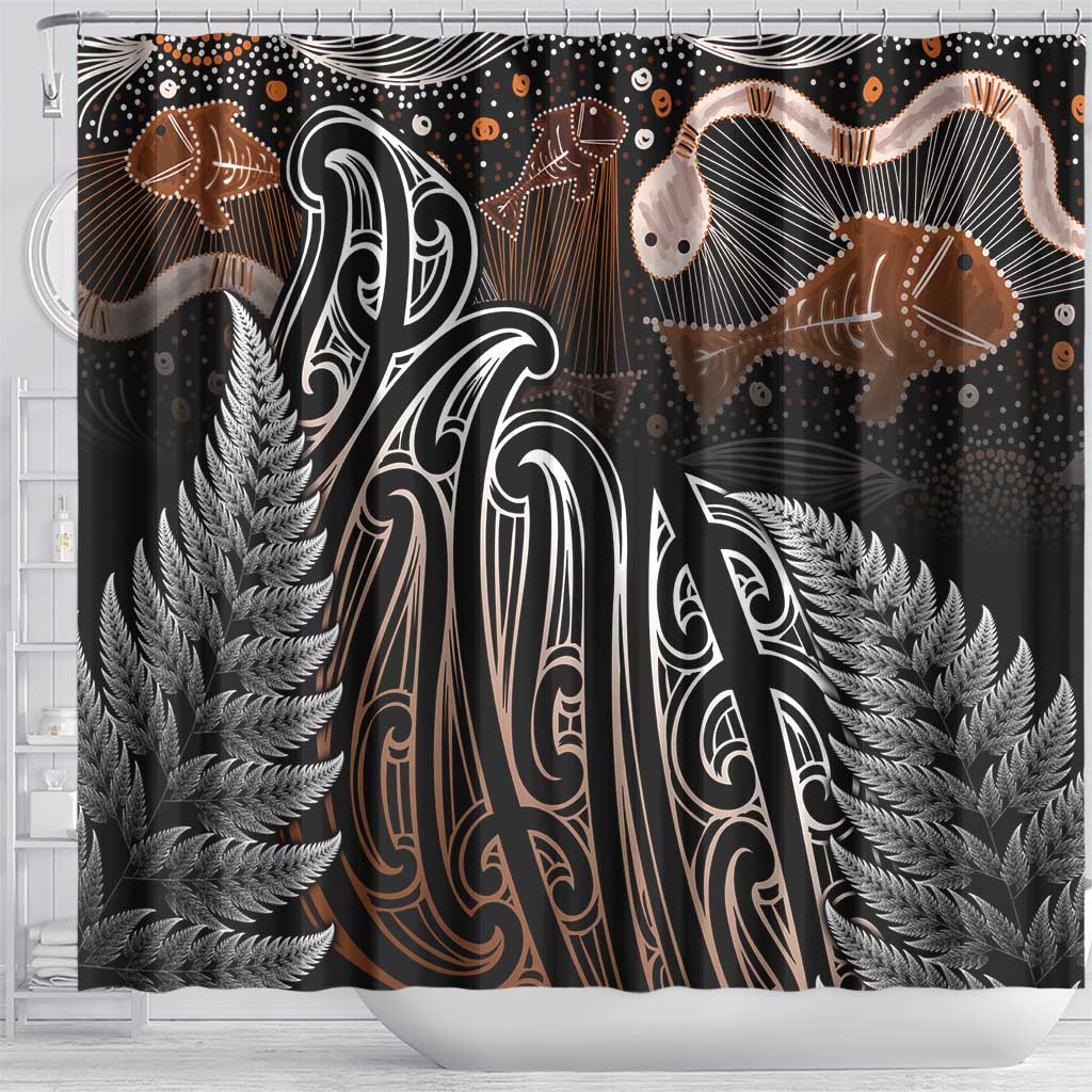 Aotearoa Maori - Australia Indigenous Shower Curtain Koiri Whakairo Mix Aboriginal Art - Polynesian Pride