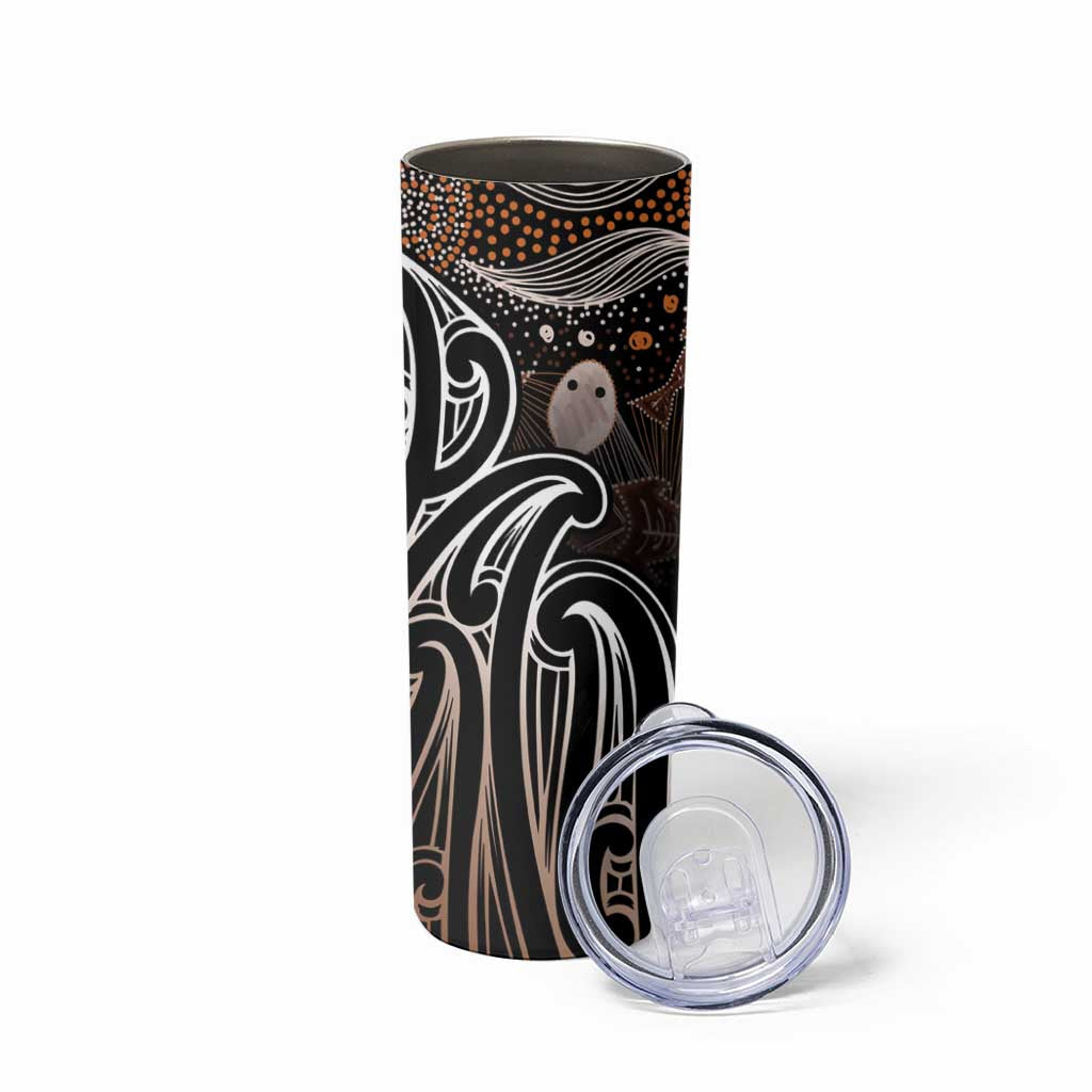 Aotearoa Maori - Australia Indigenous Skinny Tumbler Koiri Whakairo Mix Aboriginal Art - Polynesian Pride