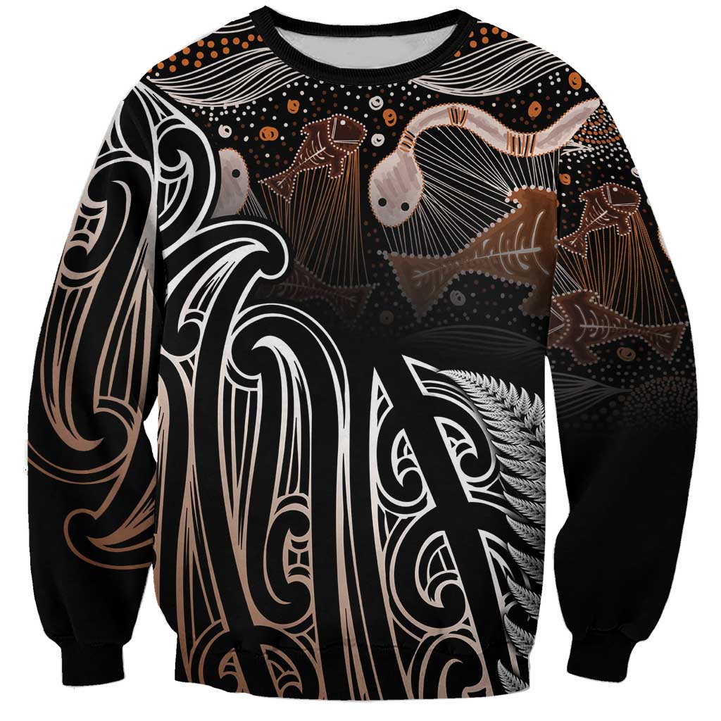 Aotearoa Maori - Australia Indigenous Sweatshirt Koiri Whakairo Mix Aboriginal Art - Polynesian Pride