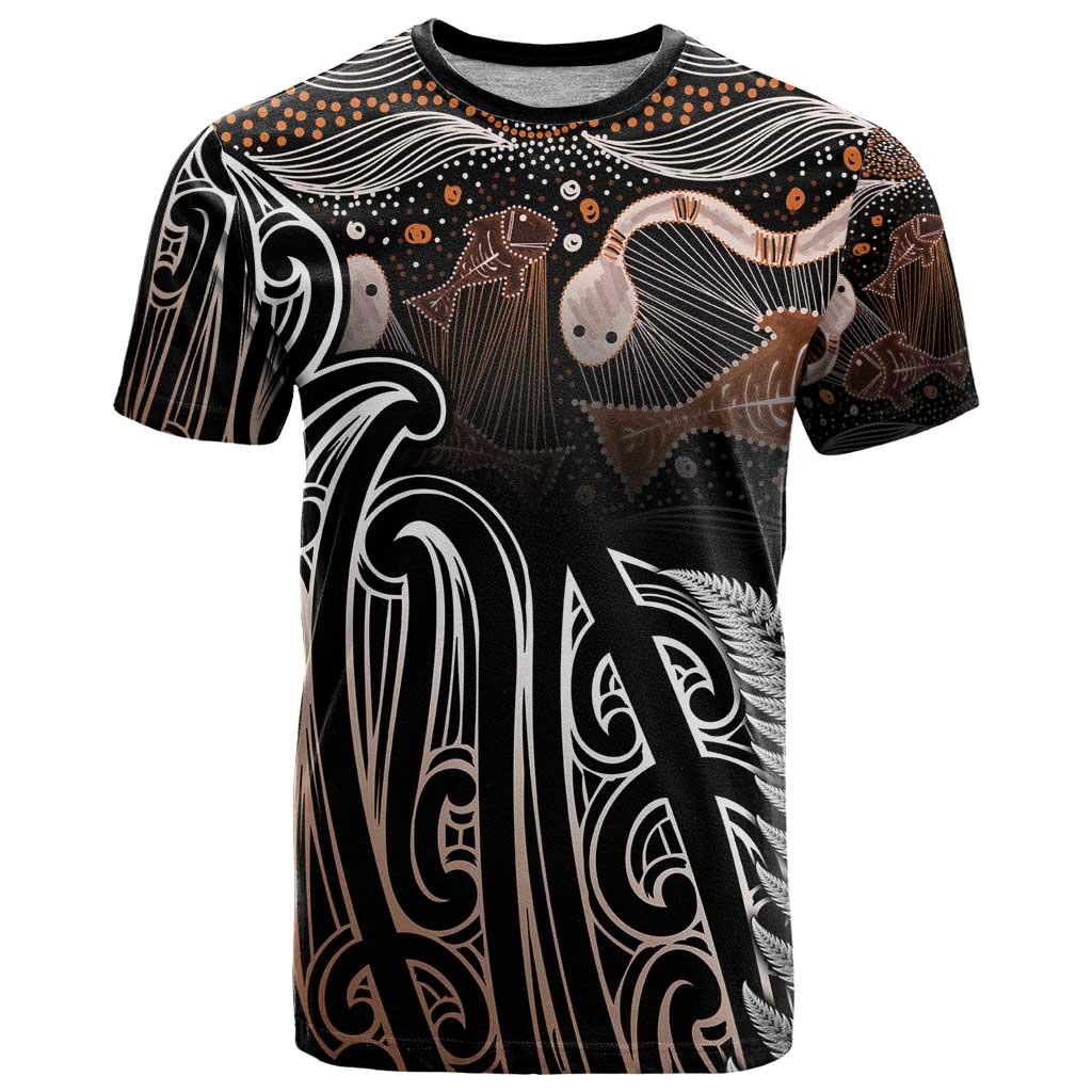 Aotearoa Maori - Australia Indigenous T Shirt Koiri Whakairo Mix Aboriginal Art - Polynesian Pride