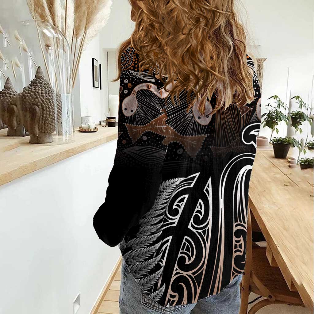 Aotearoa Maori - Australia Indigenous Women Casual Shirt Koiri Whakairo Mix Aboriginal Art - Polynesian Pride