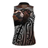 Aotearoa Maori - Australia Indigenous Women Sleeveless Polo Shirt Koiri Whakairo Mix Aboriginal Art - Polynesian Pride