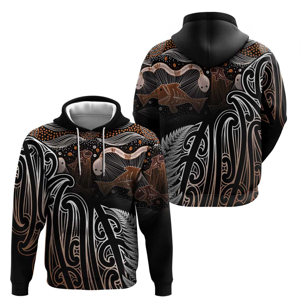 Aotearoa Maori - Australia Indigenous Zip Hoodie Koiri Whakairo Mix Aboriginal Art - Polynesian Pride