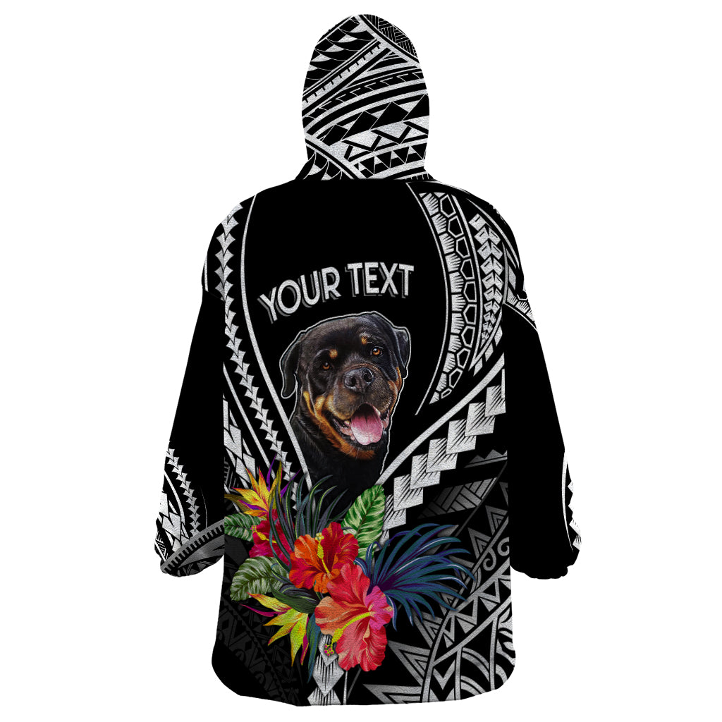 Personalised Polynesian Dog Wearable Blanket Hoodie Rottweiler With Polynesia Pattern Curve Style LT7 - Polynesian Pride