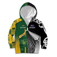 Custom Rugby South Africa New Zealand Greatest Rivals Kid Hoodie Tribal Motifs LT7 Zip Hoodie Multicolor - Polynesian Pride