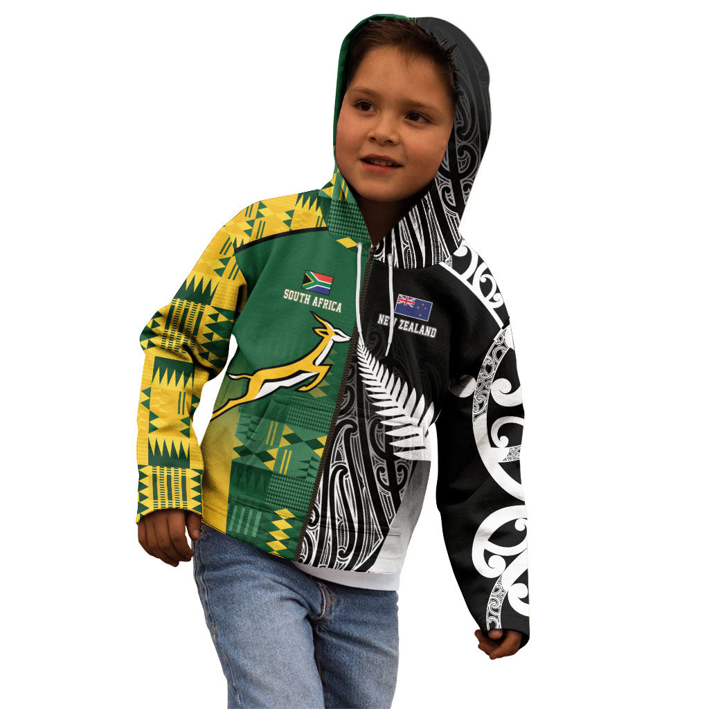 Custom Rugby South Africa New Zealand Greatest Rivals Kid Hoodie Tribal Motifs LT7 - Polynesian Pride
