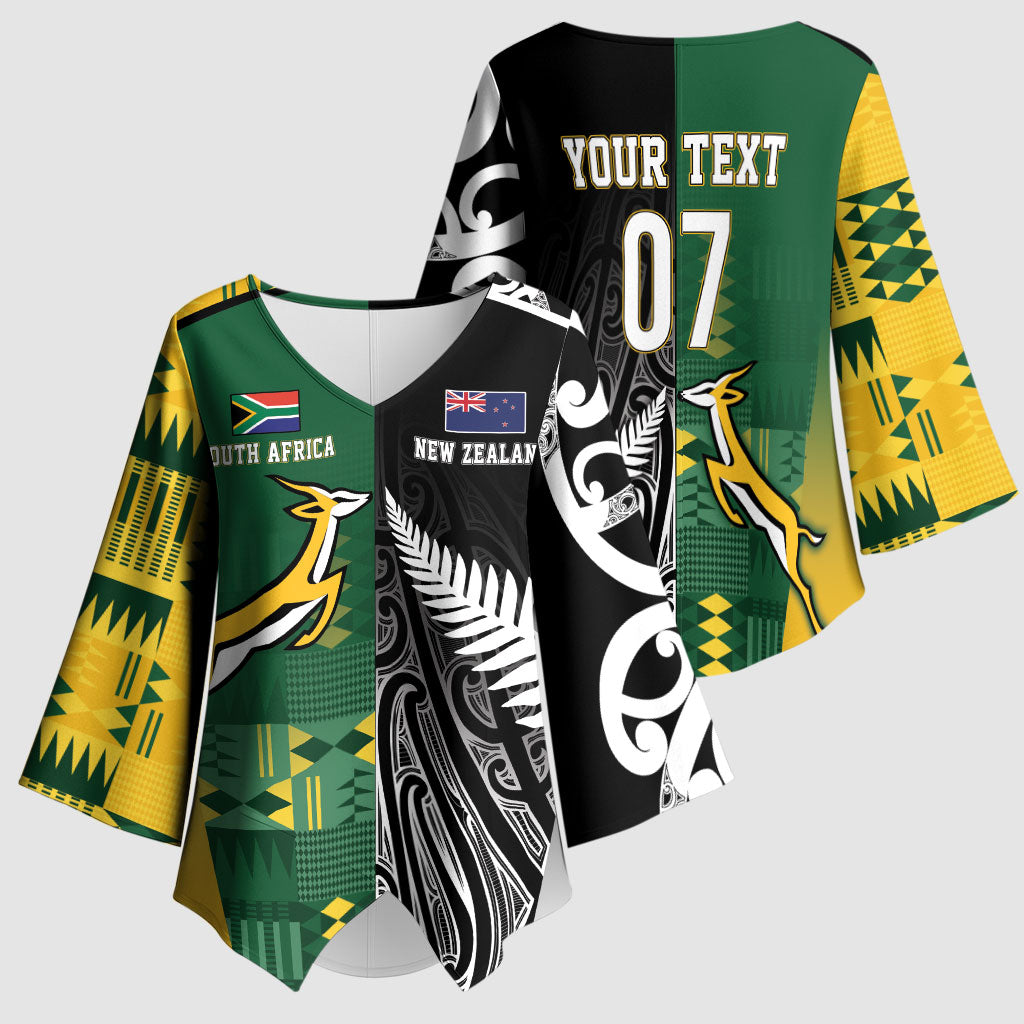 Custom Rugby South Africa New Zealand Greatest Rivals Kimono Sleeve Blouse Tribal Motifs LT7 - Polynesian Pride