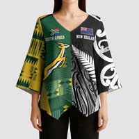 Custom Rugby South Africa New Zealand Greatest Rivals Kimono Sleeve Blouse Tribal Motifs LT7 - Polynesian Pride
