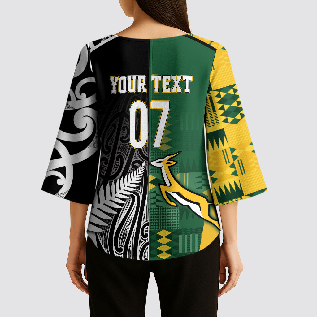 Custom Rugby South Africa New Zealand Greatest Rivals Kimono Sleeve Blouse Tribal Motifs LT7 - Polynesian Pride