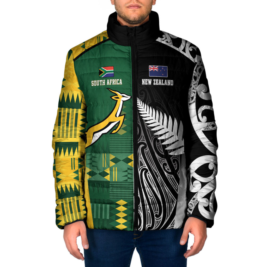 Custom Rugby South Africa New Zealand Greatest Rivals Padded Jacket Tribal Motifs LT7 Men Multicolor - Polynesian Pride