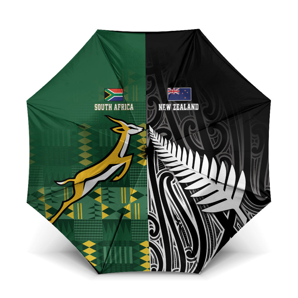 Rugby South Africa New Zealand Greatest Rivals Umbrella Tribal Motifs LT7 One Size Folded 11.42 inch Opened Diameter 37.4 inch Multicolor - Polynesian Pride