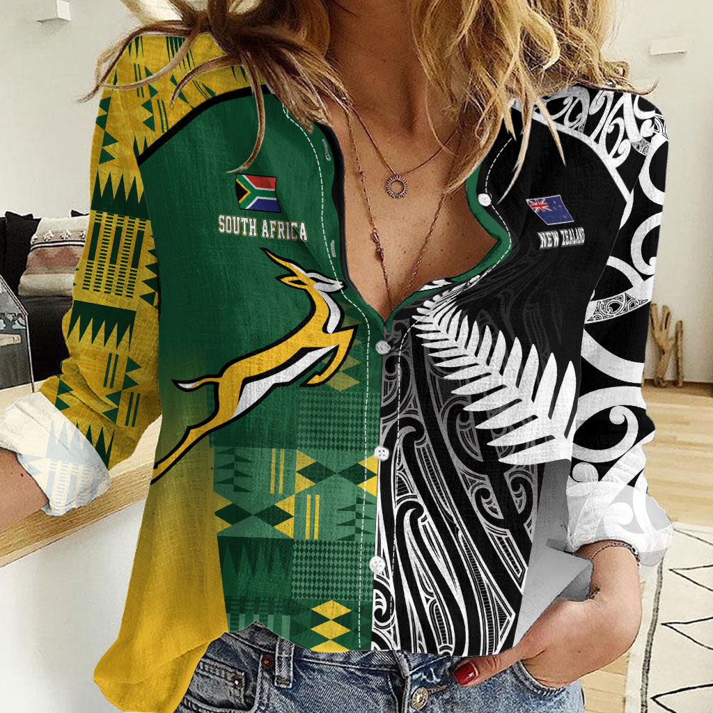 Custom Rugby South Africa New Zealand Greatest Rivals Women Casual Shirt Tribal Motifs LT7 Female Multicolor - Polynesian Pride