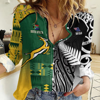 Custom Rugby South Africa New Zealand Greatest Rivals Women Casual Shirt Tribal Motifs LT7 Female Multicolor - Polynesian Pride