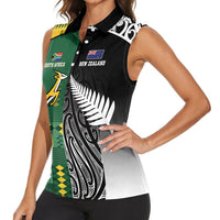 Custom Rugby South Africa New Zealand Greatest Rivals Women Sleeveless Polo Shirt Tribal Motifs LT7 - Polynesian Pride