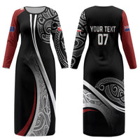 Aotearoa Maori Rugby Custom Couples Matching Long Sleeve Bodycon Dress and Hawaiian Shirt Kapa O Pango LT7 - Polynesian Pride