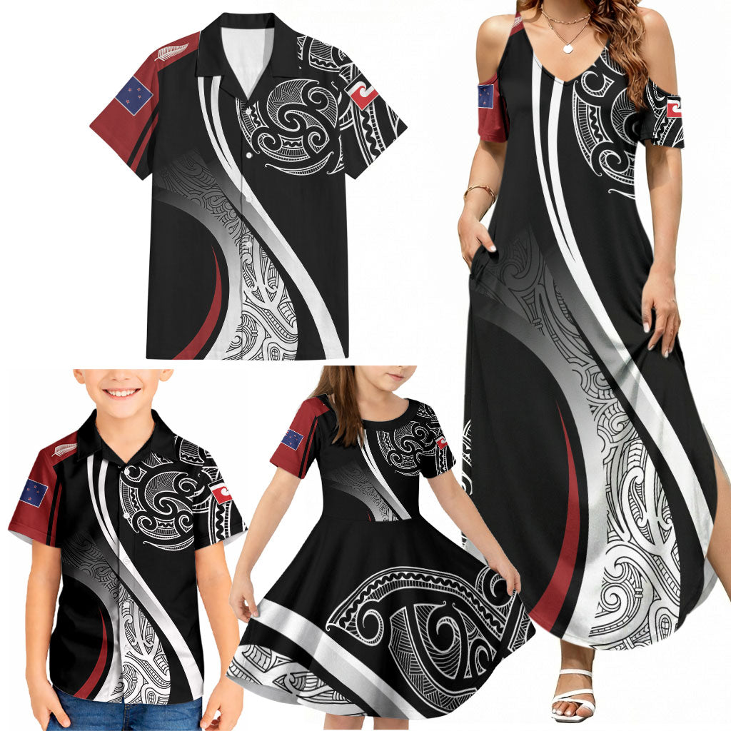 Aotearoa Maori Rugby Custom Family Matching Summer Maxi Dress and Hawaiian Shirt Kapa O Pango LT7 - Polynesian Pride