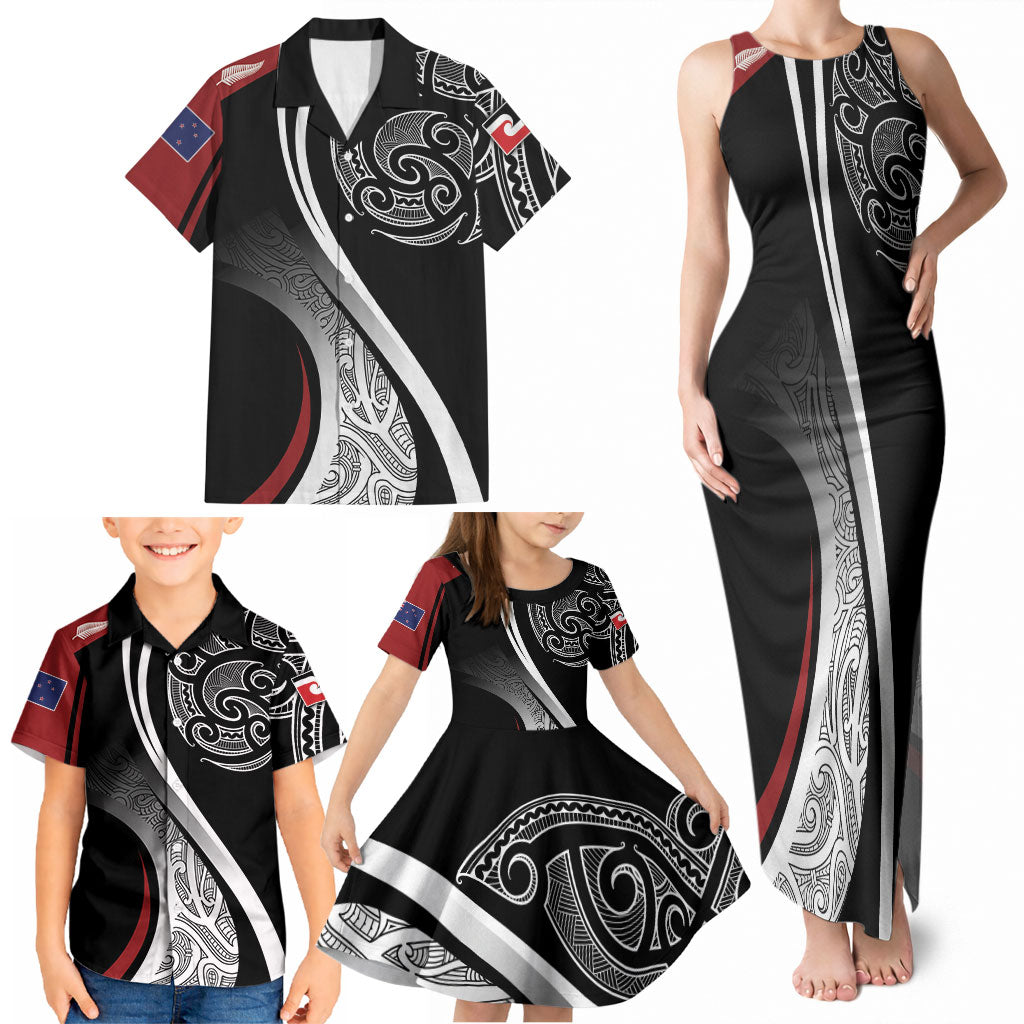 Aotearoa Maori Rugby Custom Family Matching Tank Maxi Dress and Hawaiian Shirt Kapa O Pango LT7 - Polynesian Pride