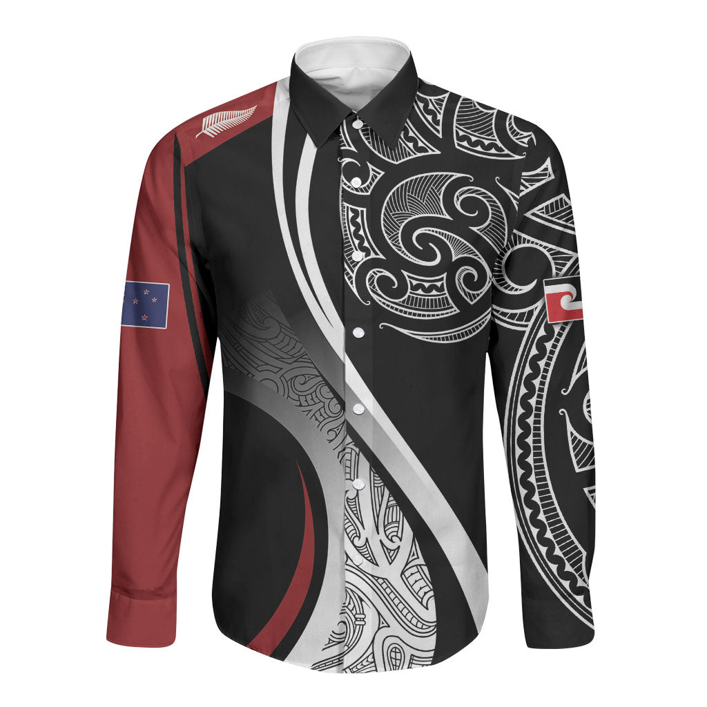 Aotearoa Maori Rugby Custom Long Sleeve Button Shirt Kapa O Pango LT7 Unisex Black - Polynesian Pride