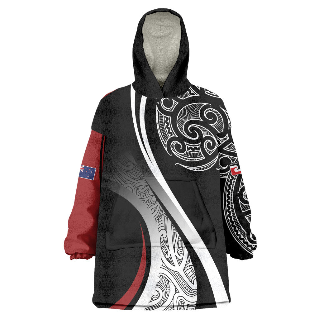 Aotearoa Maori Rugby Custom Wearable Blanket Hoodie Kapa O Pango LT7 One Size Black - Polynesian Pride