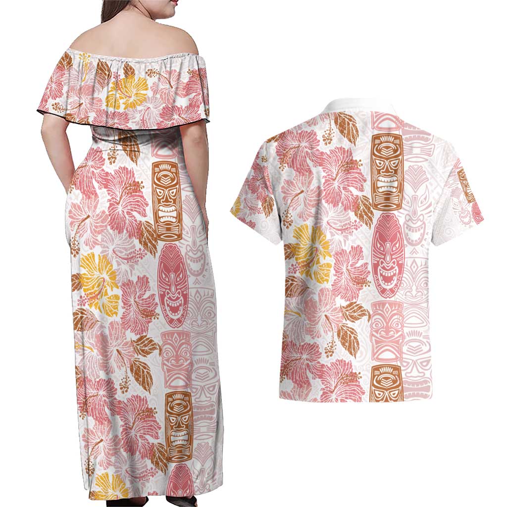 Christmas Aloha Hawaii Tiki Couples Matching Off Shoulder Maxi Dress and Hawaiian Shirt Hibiscus Spring Colors - Polynesian Pride