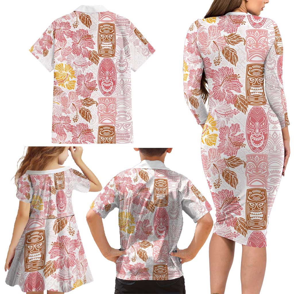 Christmas Aloha Hawaii Tiki Family Matching Long Sleeve Bodycon Dress and Hawaiian Shirt Hibiscus Spring Colors - Polynesian Pride