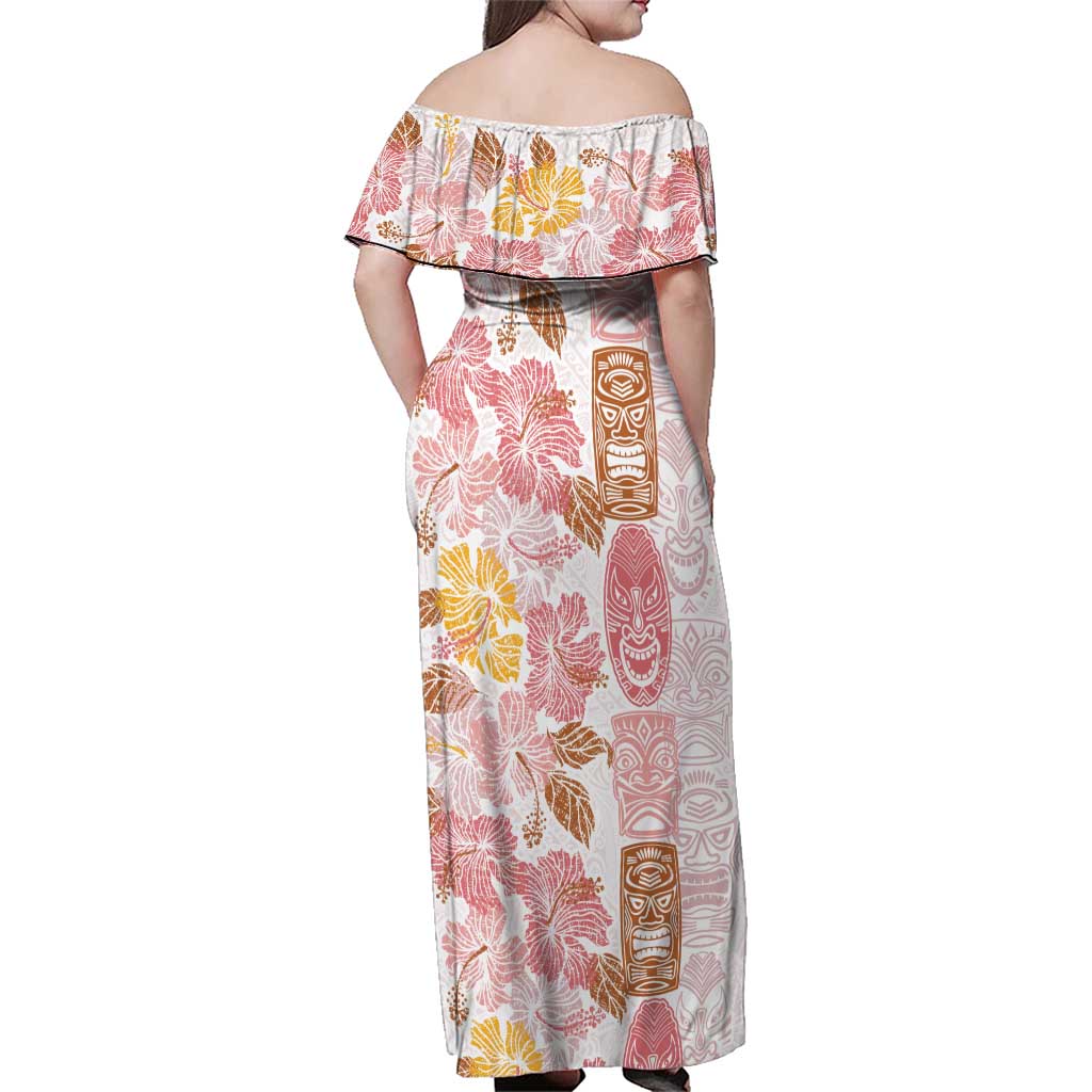 Christmas Aloha Hawaii Tiki Family Matching Off Shoulder Maxi Dress and Hawaiian Shirt Hibiscus Spring Colors - Polynesian Pride