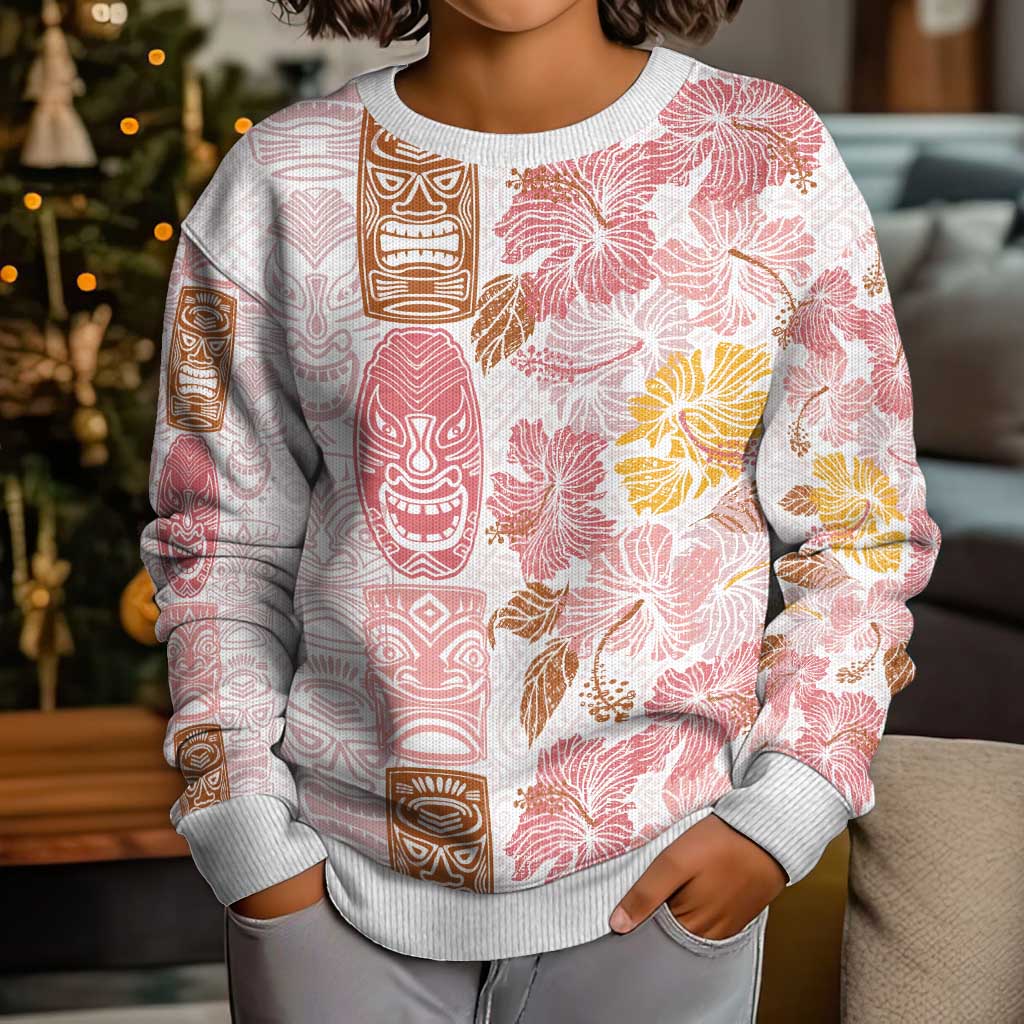 Christmas Aloha Hawaii Tiki Kid Ugly Christmas Sweater Hibiscus Spring Colors - Polynesian Pride