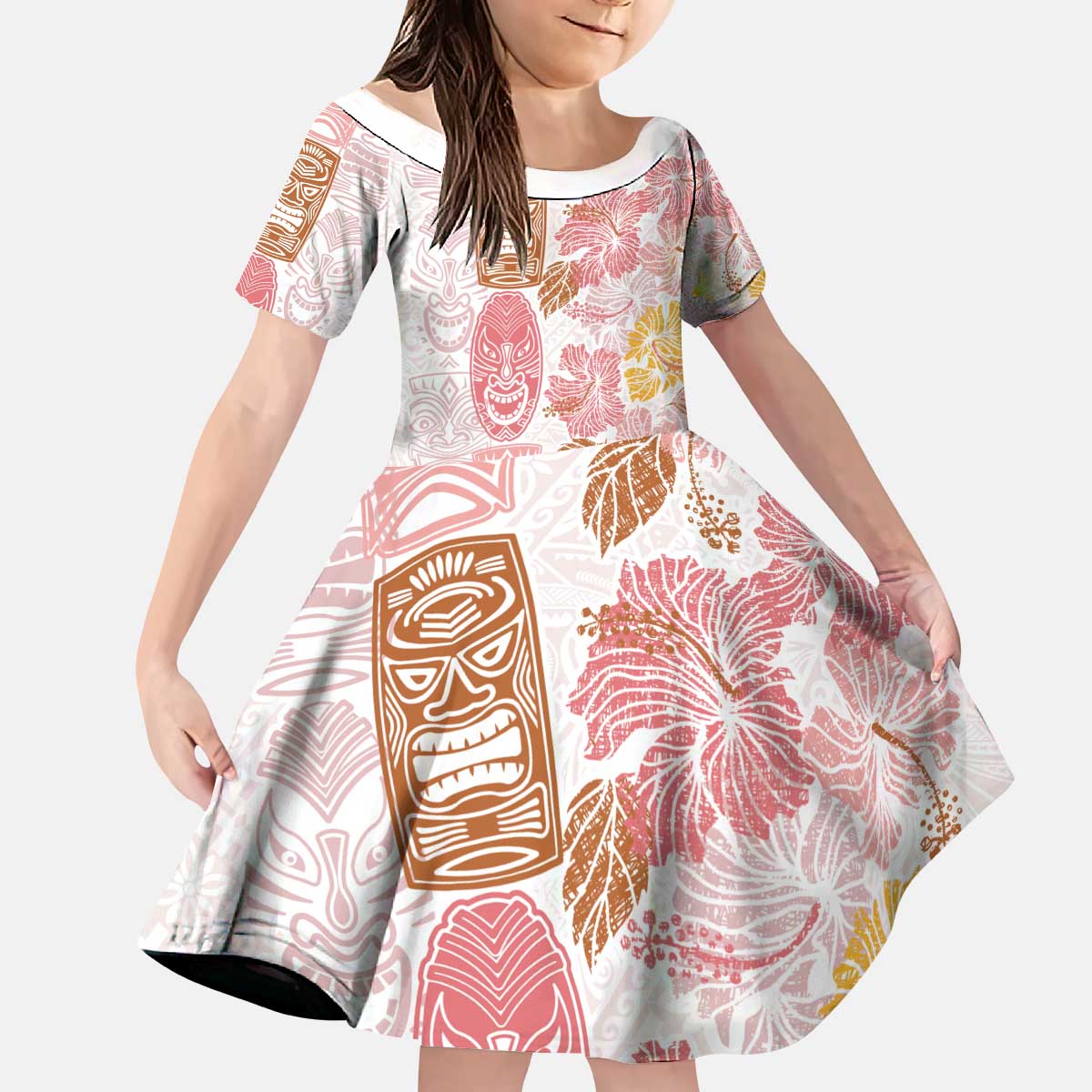 Christmas Aloha Hawaii Tiki Kid Short Sleeve Dress Hibiscus Spring Colors - Polynesian Pride