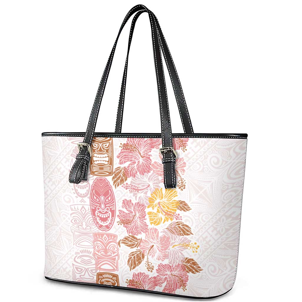 Christmas Aloha Hawaii Tiki Leather Tote Bag Hibiscus Spring Colors - Polynesian Pride