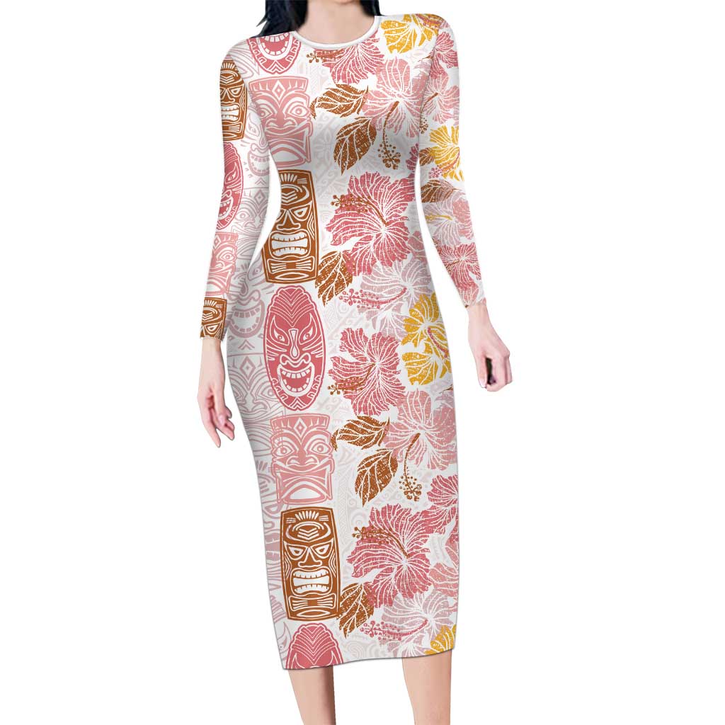 Christmas Aloha Hawaii Tiki Long Sleeve Bodycon Dress Hibiscus Spring Colors - Polynesian Pride