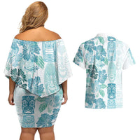 Christmas Aloha Hawaii Tiki Couples Matching Off Shoulder Short Dress and Hawaiian Shirt Hibiscus Summer Colors - Polynesian Pride