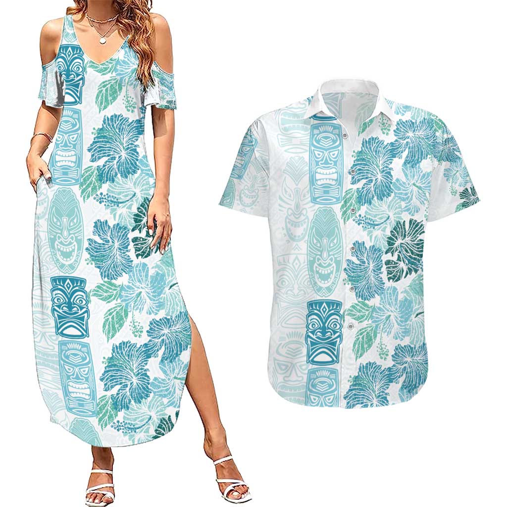 Christmas Aloha Hawaii Tiki Couples Matching Summer Maxi Dress and Hawaiian Shirt Hibiscus Summer Colors - Polynesian Pride