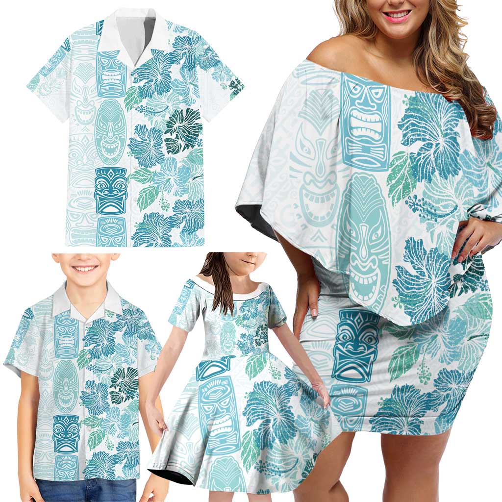 Christmas Aloha Hawaii Tiki Family Matching Off Shoulder Short Dress and Hawaiian Shirt Hibiscus Summer Colors - Polynesian Pride