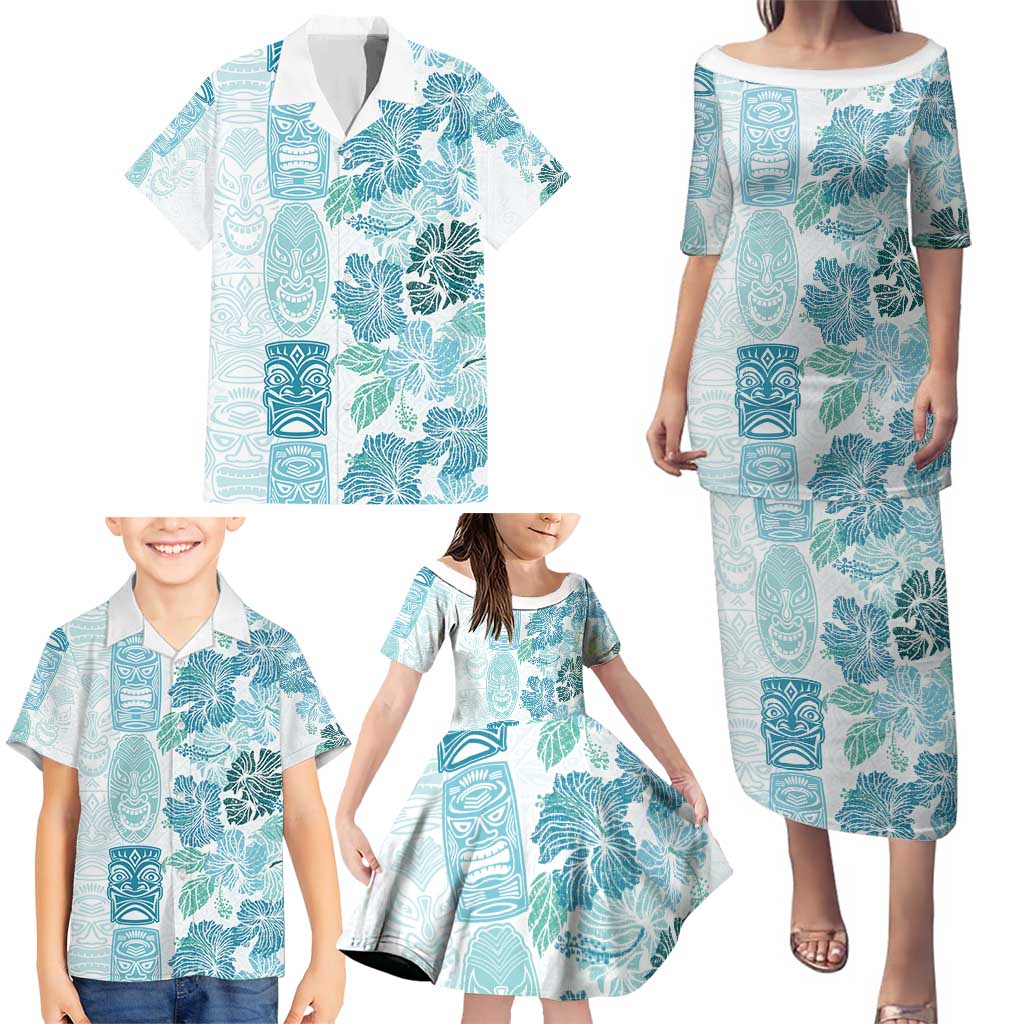 Christmas Aloha Hawaii Tiki Family Matching Puletasi and Hawaiian Shirt Hibiscus Summer Colors - Polynesian Pride