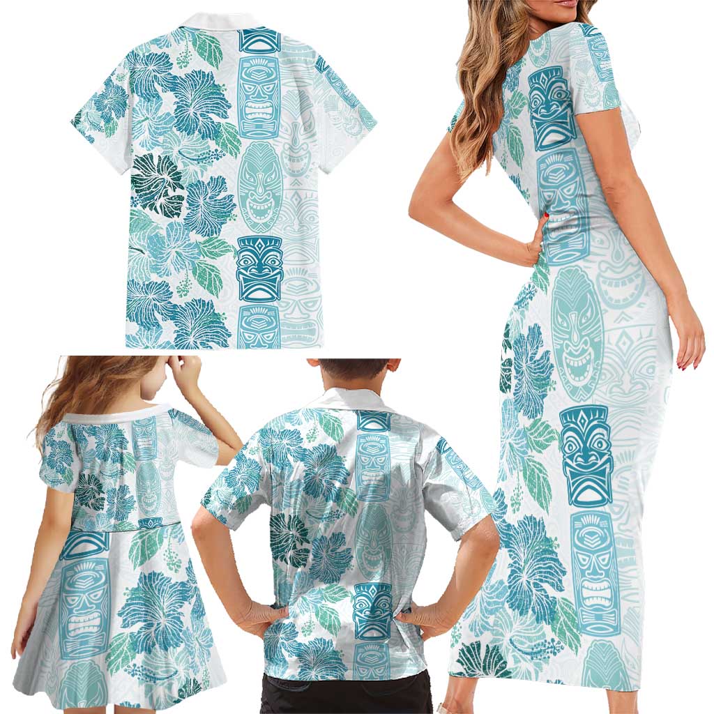 Christmas Aloha Hawaii Tiki Family Matching Short Sleeve Bodycon Dress and Hawaiian Shirt Hibiscus Summer Colors - Polynesian Pride