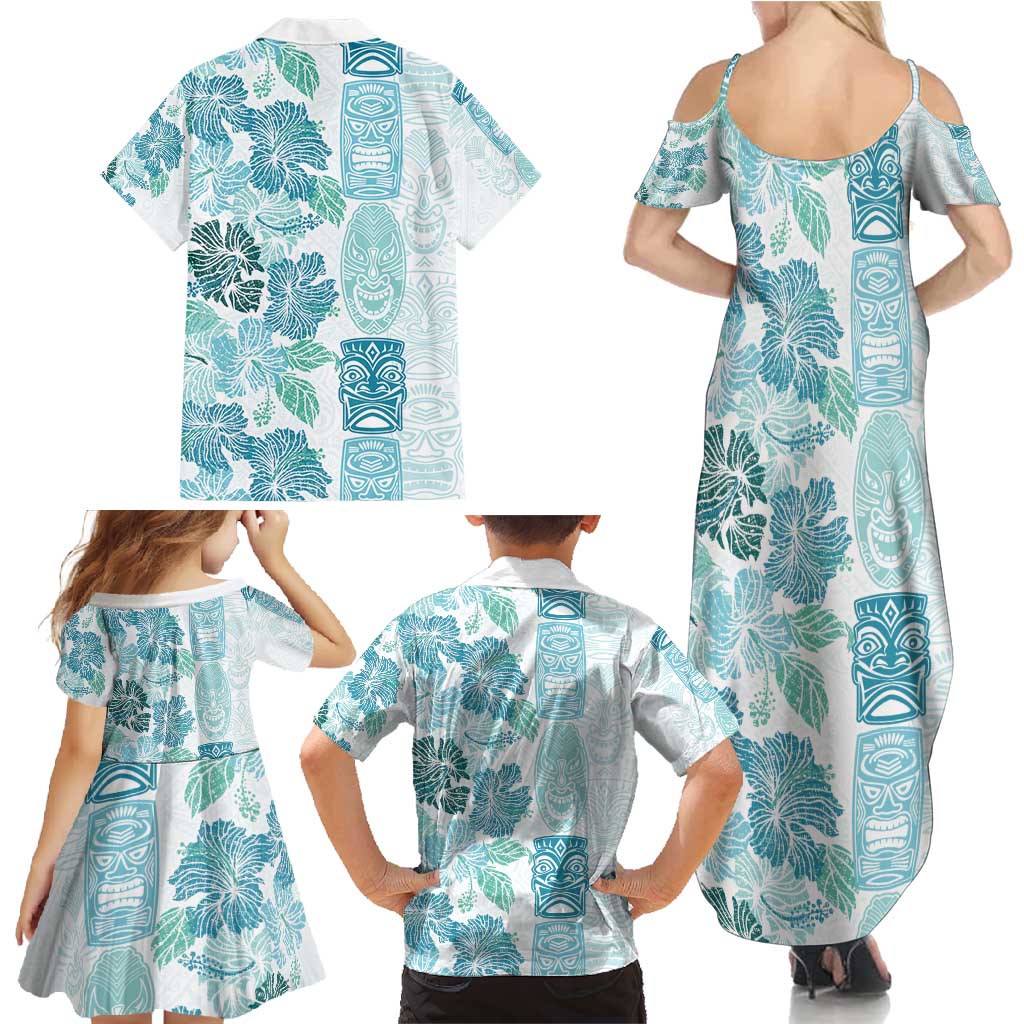 Christmas Aloha Hawaii Tiki Family Matching Summer Maxi Dress and Hawaiian Shirt Hibiscus Summer Colors - Polynesian Pride