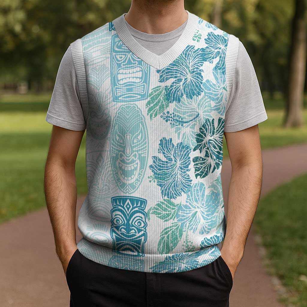 Christmas Aloha Hawaii Tiki Christmas Knitted V-Neck Vest Hibiscus Summer Colors - Polynesian Pride