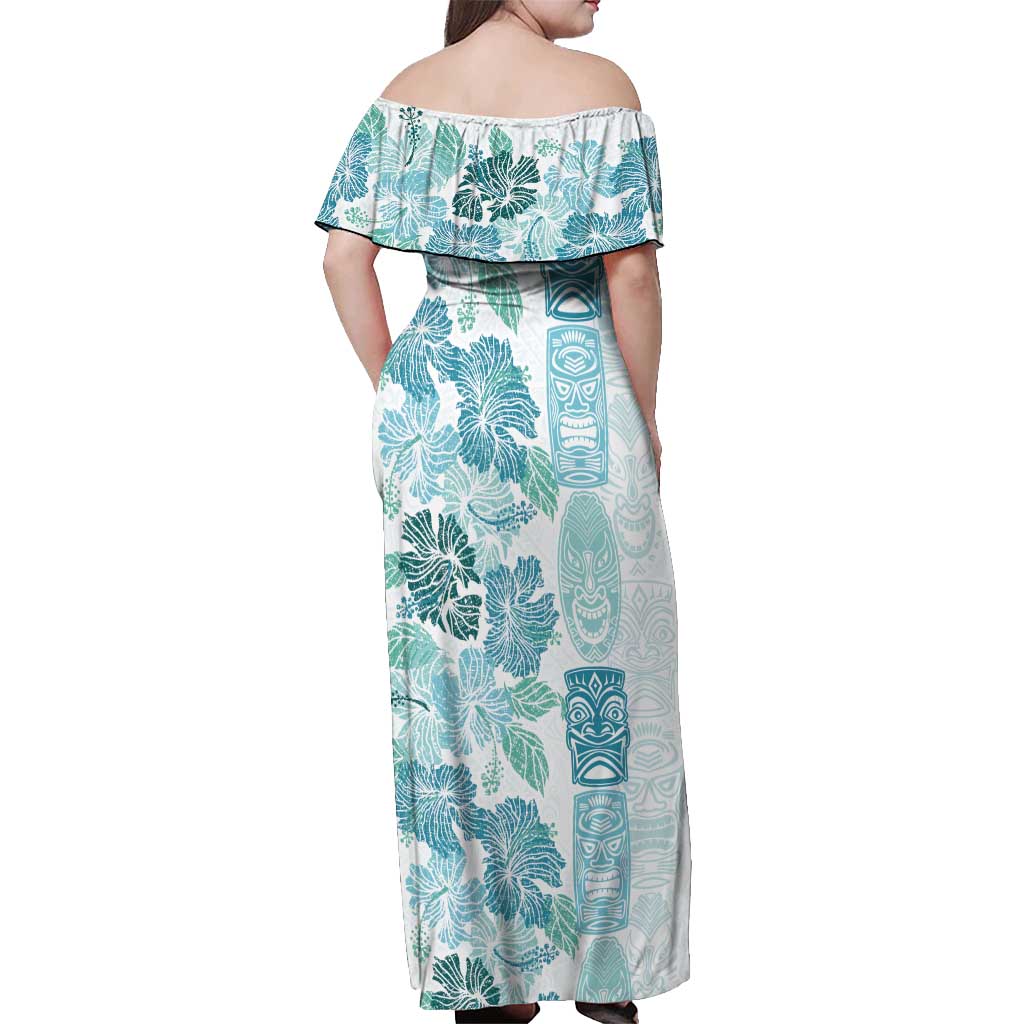 Christmas Aloha Hawaii Tiki Off Shoulder Maxi Dress Hibiscus Summer Colors - Polynesian Pride