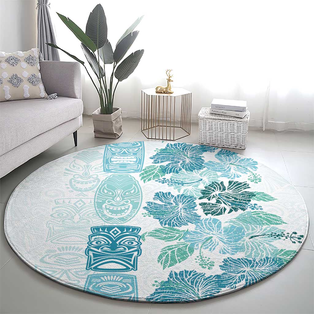 Christmas Aloha Hawaii Tiki Round Carpet Hibiscus Summer Colors - Polynesian Pride
