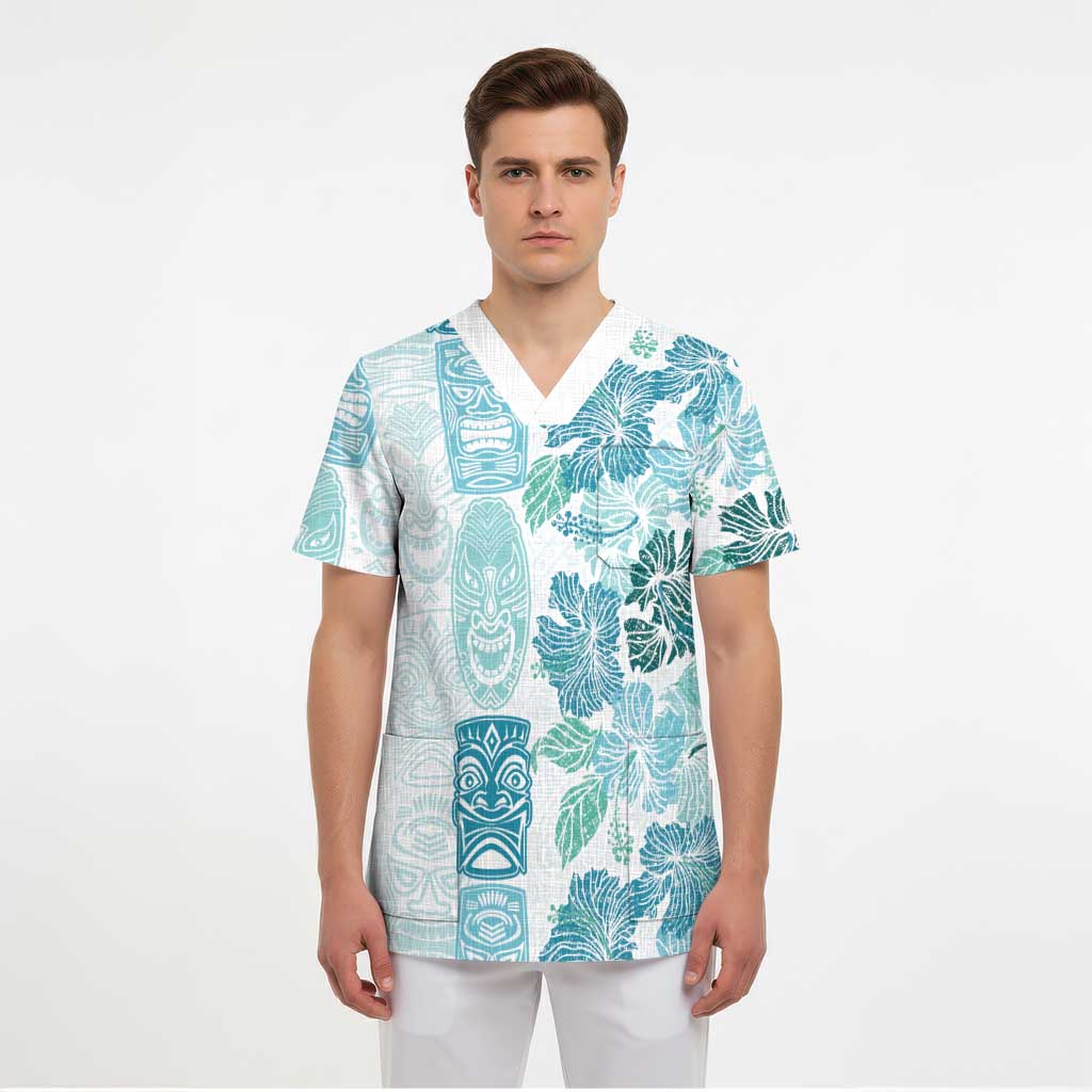 Christmas Aloha Hawaii Tiki Scrub Top Hibiscus Summer Colors - Polynesian Pride