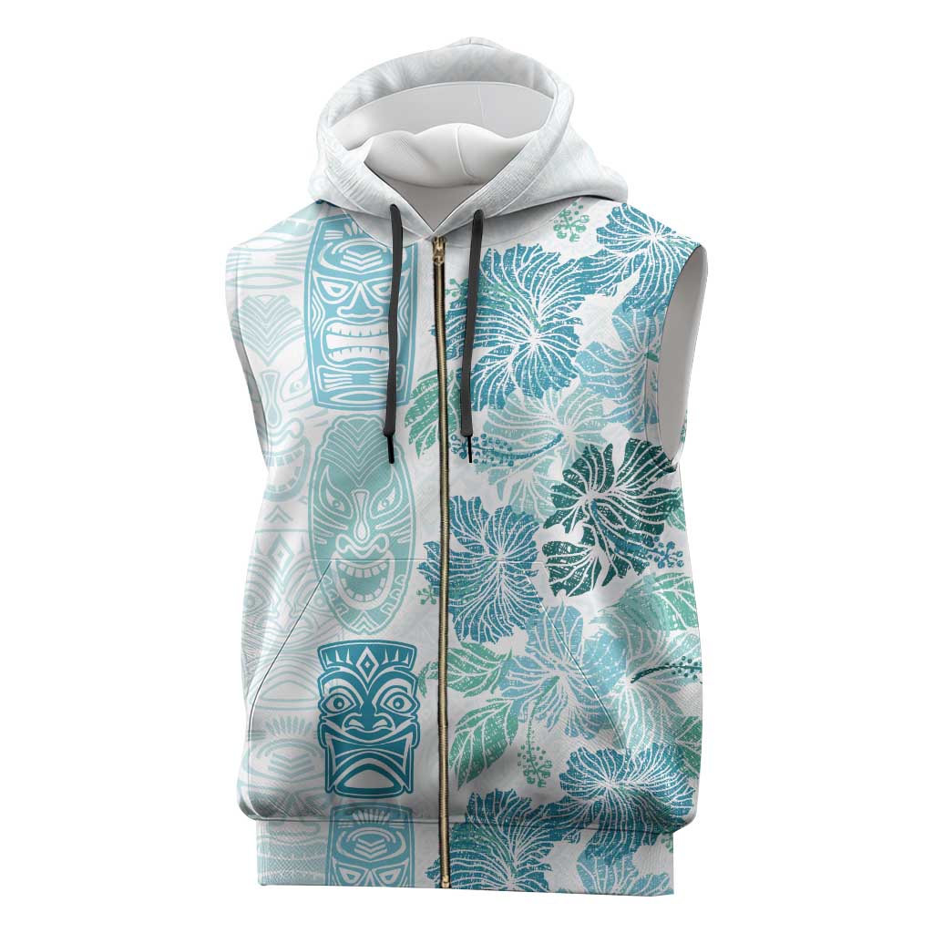 Christmas Aloha Hawaii Tiki Sleeveless Zip Hoodie Hibiscus Summer Colors - Polynesian Pride