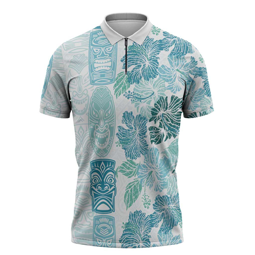 Christmas Aloha Hawaii Tiki Zipper Polo Shirt Hibiscus Summer Colors - Polynesian Pride