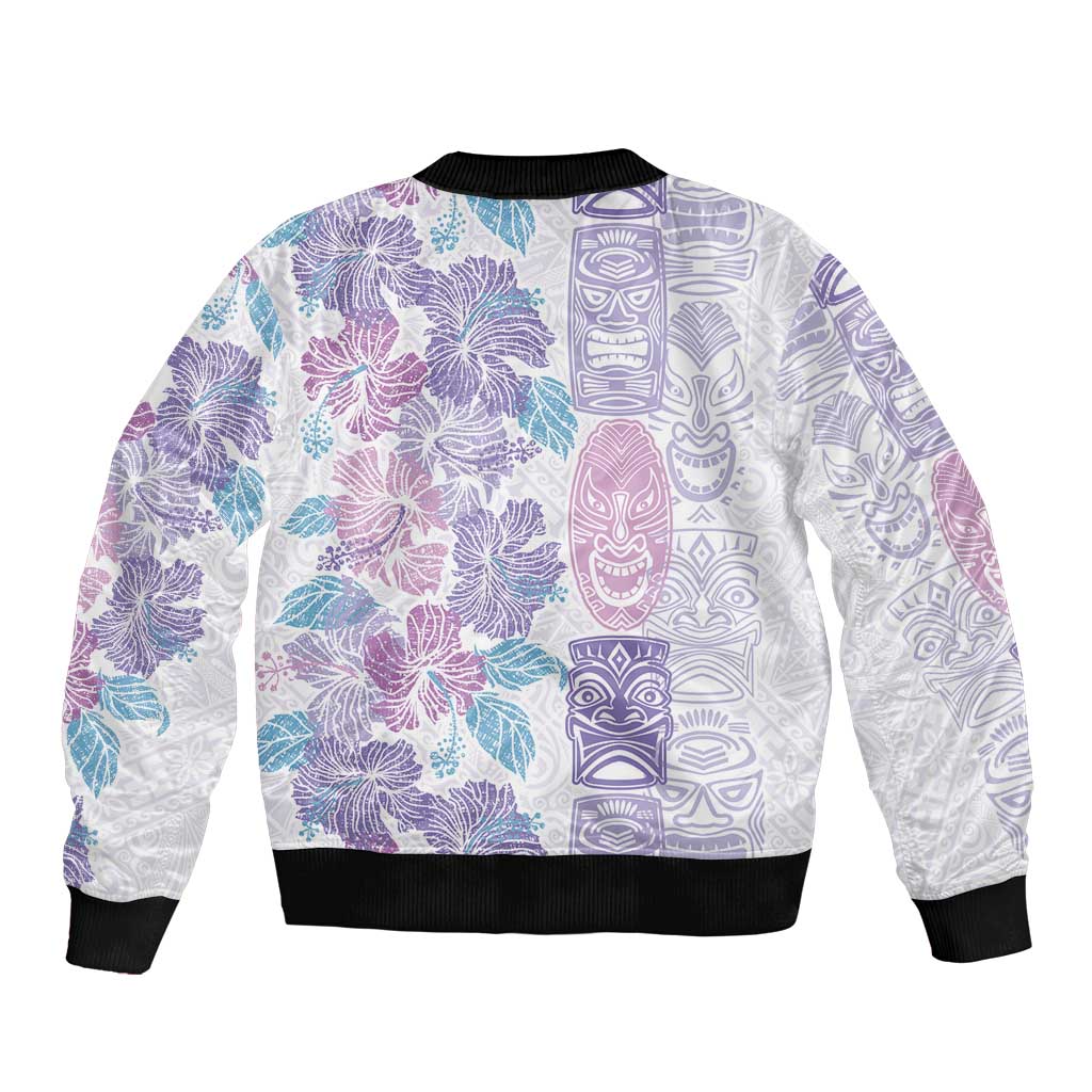 Christmas Aloha Hawaii Tiki Bomber Jacket Hibiscus Winter Colors - Polynesian Pride