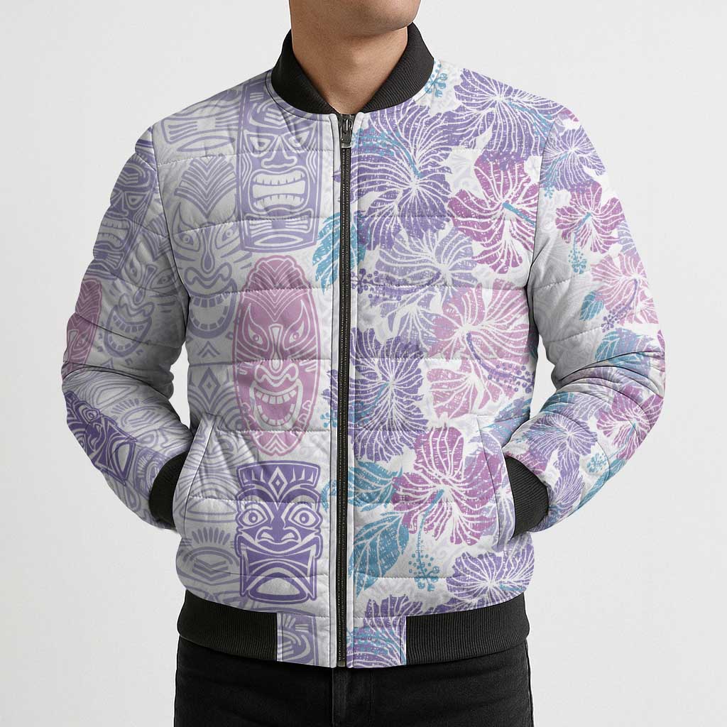 Christmas Aloha Hawaii Tiki Bomber Puffer Jacket Hibiscus Winter Colors - Polynesian Pride