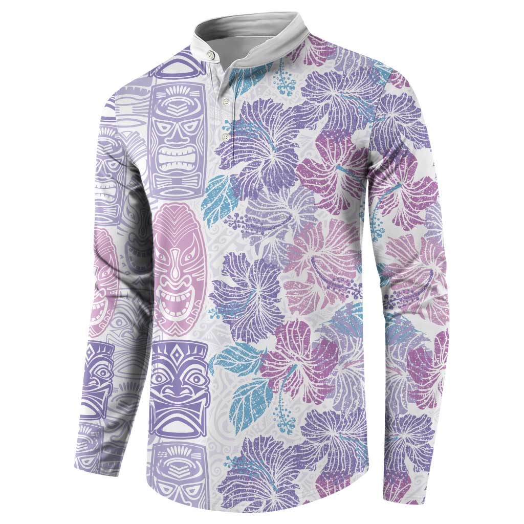 Christmas Aloha Hawaii Tiki Button Sweatshirt Hibiscus Winter Colors - Polynesian Pride