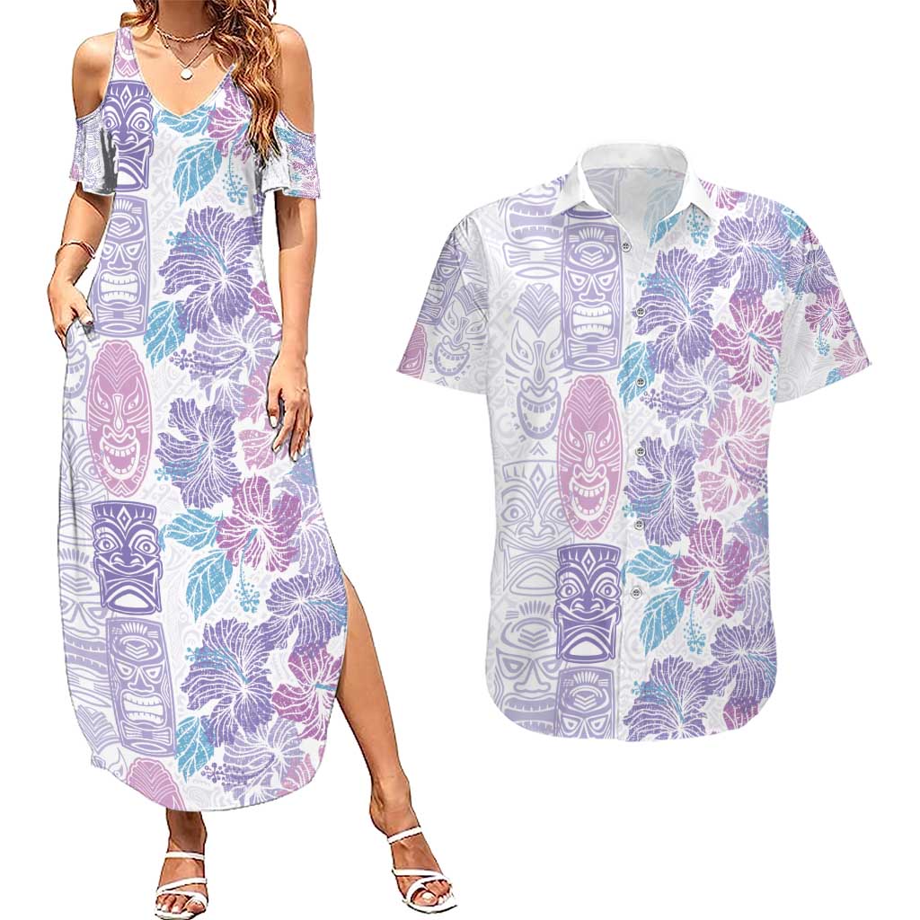 Christmas Aloha Hawaii Tiki Couples Matching Summer Maxi Dress and Hawaiian Shirt Hibiscus Winter Colors - Polynesian Pride